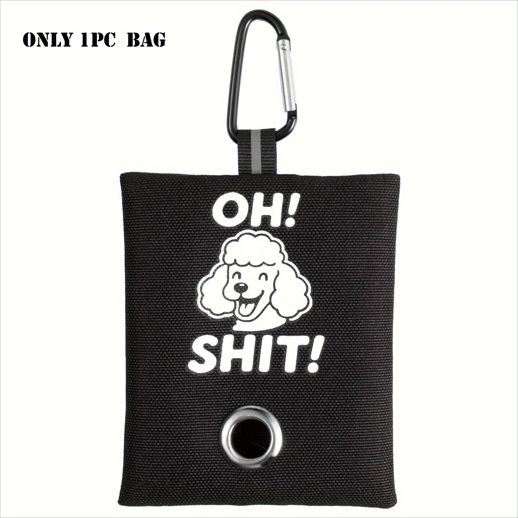 1pc Funny Dog Poop Bag Holder With 2 Bags OH SHIT Design Metal Clip Leash Waste Dispenser Hands Free Durable Oxford Fabric