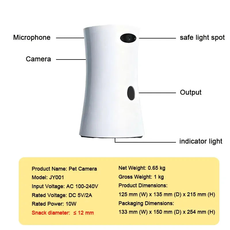 WiFi dog food feeder with camera, multi-functional cat food dispenser, app controlled, smart automatic dog food feeder