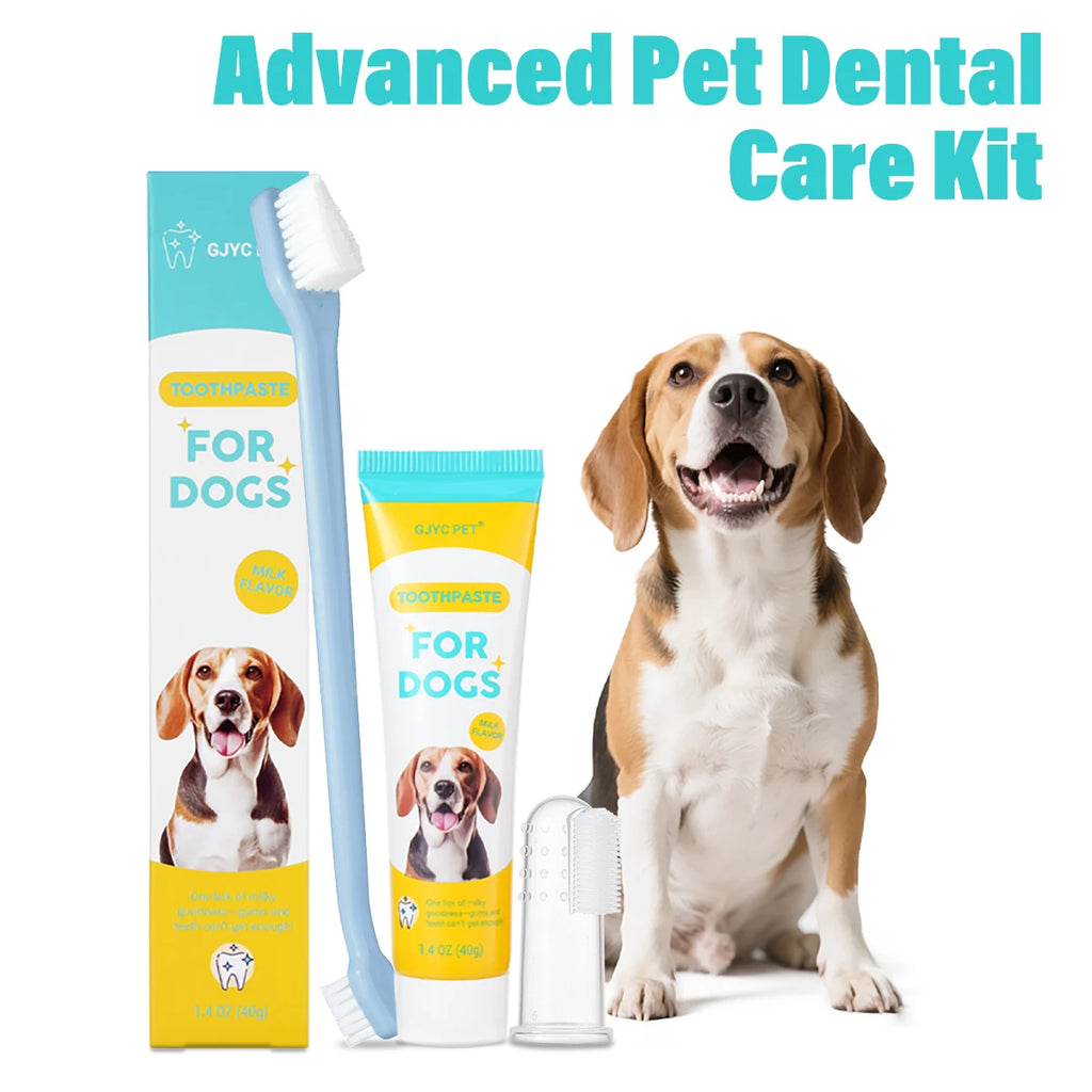 Dog Cat Dental Care Kit Milk Toothpaste Toothbrush Deep Clean Freshens Breath Reduces Plaque Tartar Oral Care For All Breeds