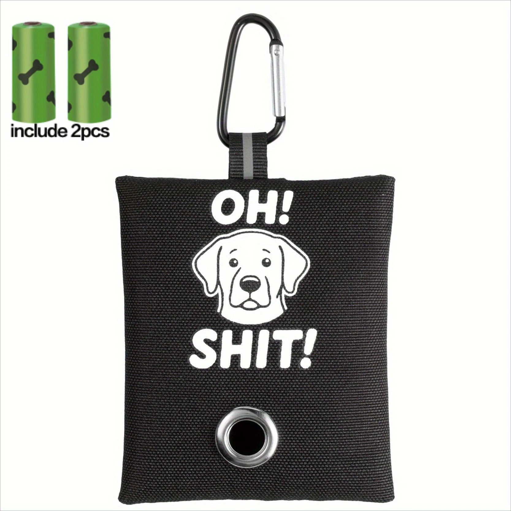 1pc Funny Dog Poop Bag Holder With 2 Bags OH SHIT Design Metal Clip Leash Waste Dispenser Hands Free Durable Oxford Fabric