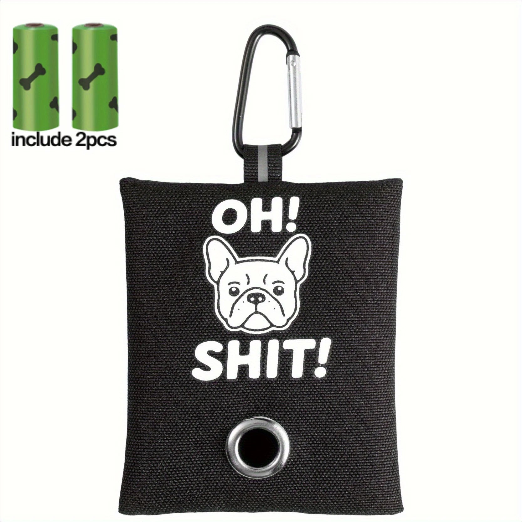 1pc Funny Dog Poop Bag Holder With 2 Bags OH SHIT Design Metal Clip Leash Waste Dispenser Hands Free Durable Oxford Fabric