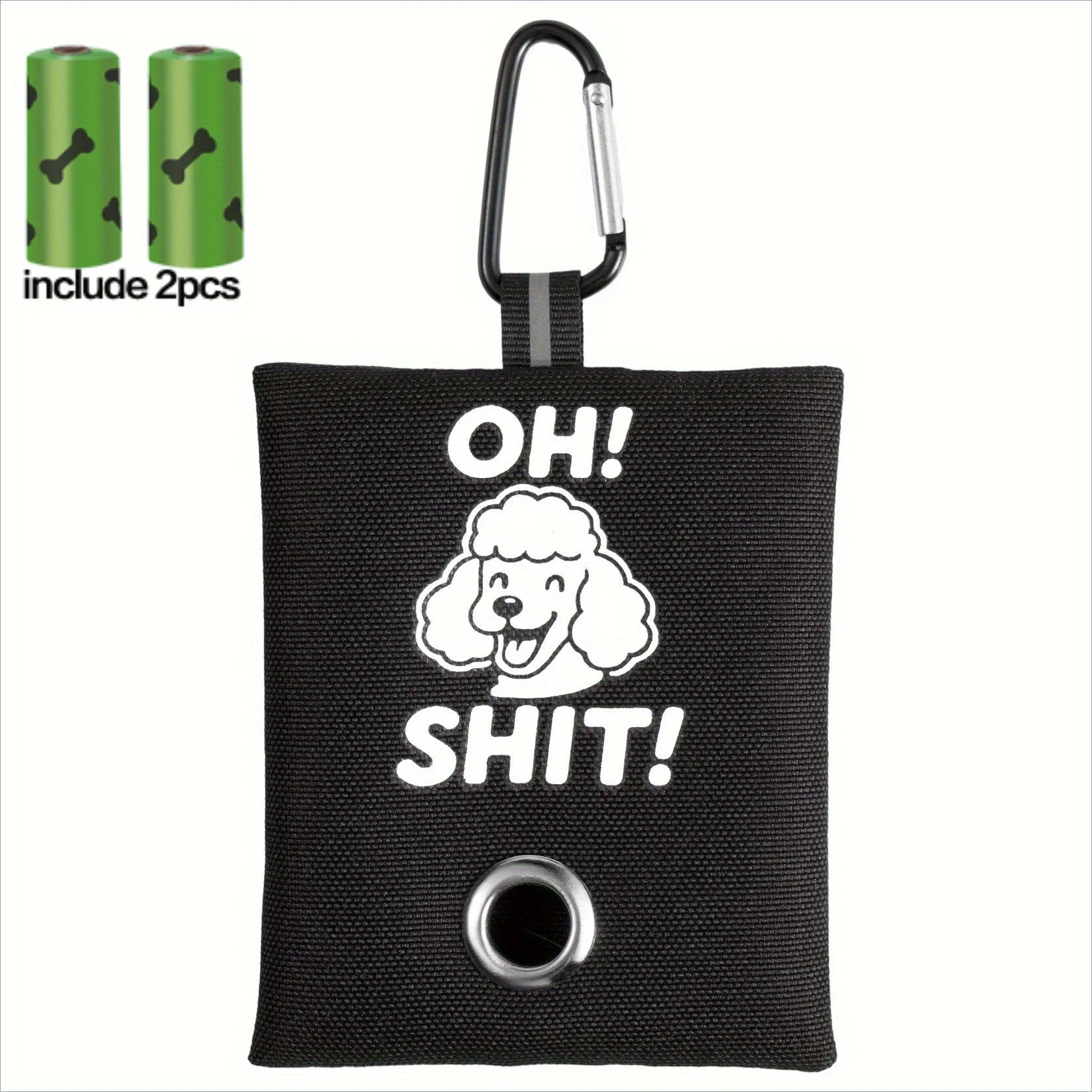 1pc Funny Dog Poop Bag Holder With 2 Bags OH SHIT Design Metal Clip Leash Waste Dispenser Hands Free Durable Oxford Fabric