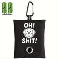 1pc Funny Dog Poop Bag Holder With 2 Bags OH SHIT Design Metal Clip Leash Waste Dispenser Hands Free Durable Oxford Fabric