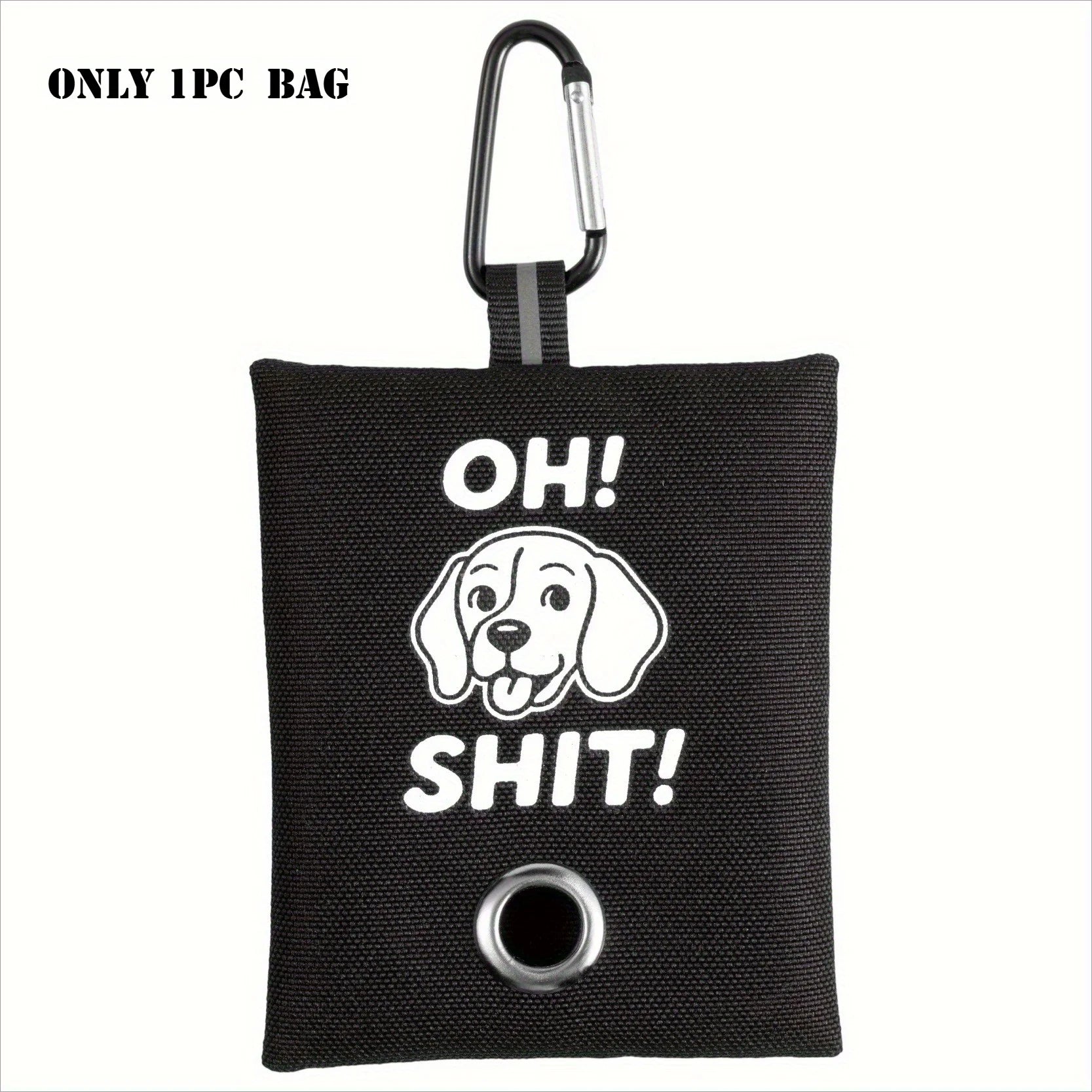 1pc Funny Dog Poop Bag Holder With 2 Bags OH SHIT Design Metal Clip Leash Waste Dispenser Hands Free Durable Oxford Fabric