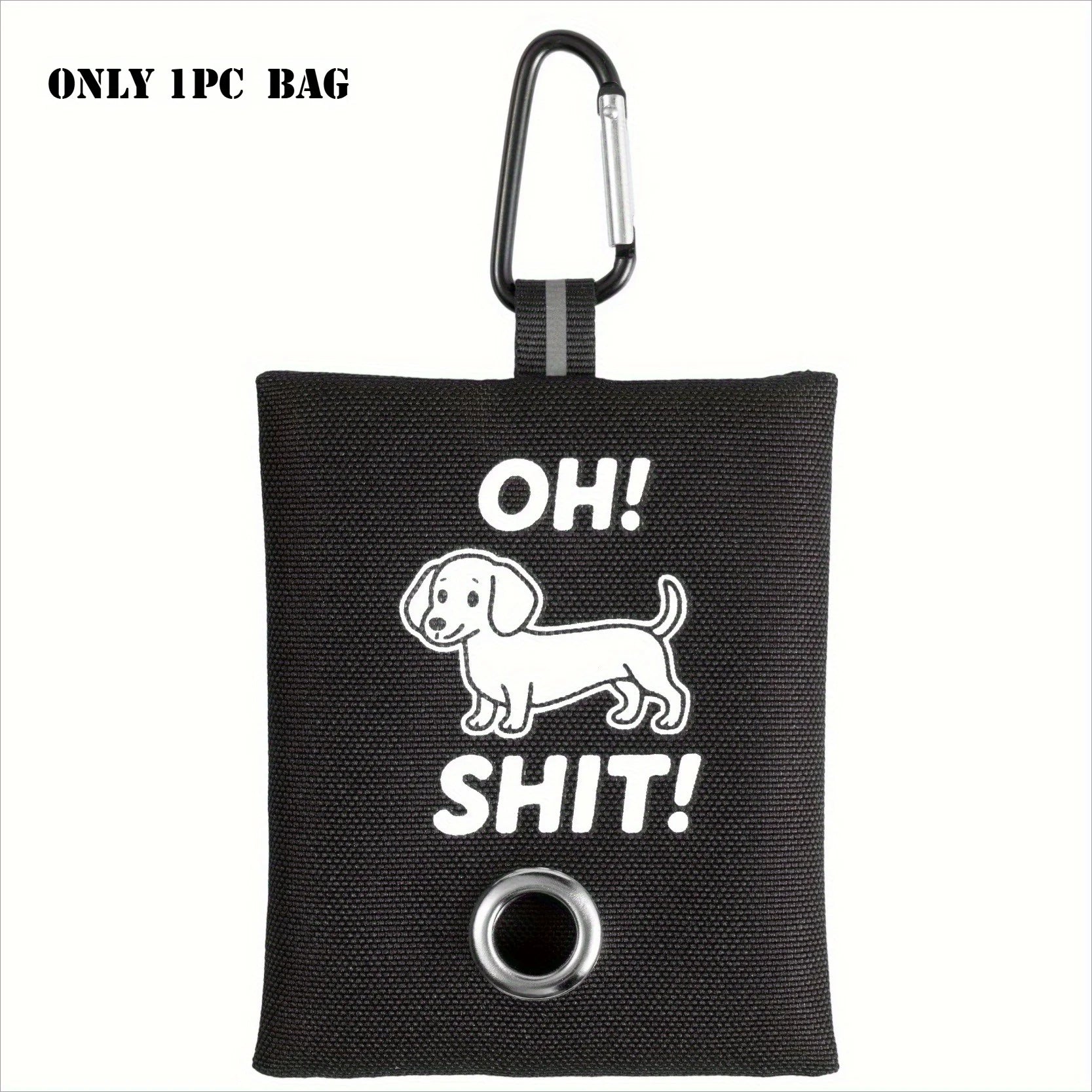 1pc Funny Dog Poop Bag Holder With 2 Bags OH SHIT Design Metal Clip Leash Waste Dispenser Hands Free Durable Oxford Fabric