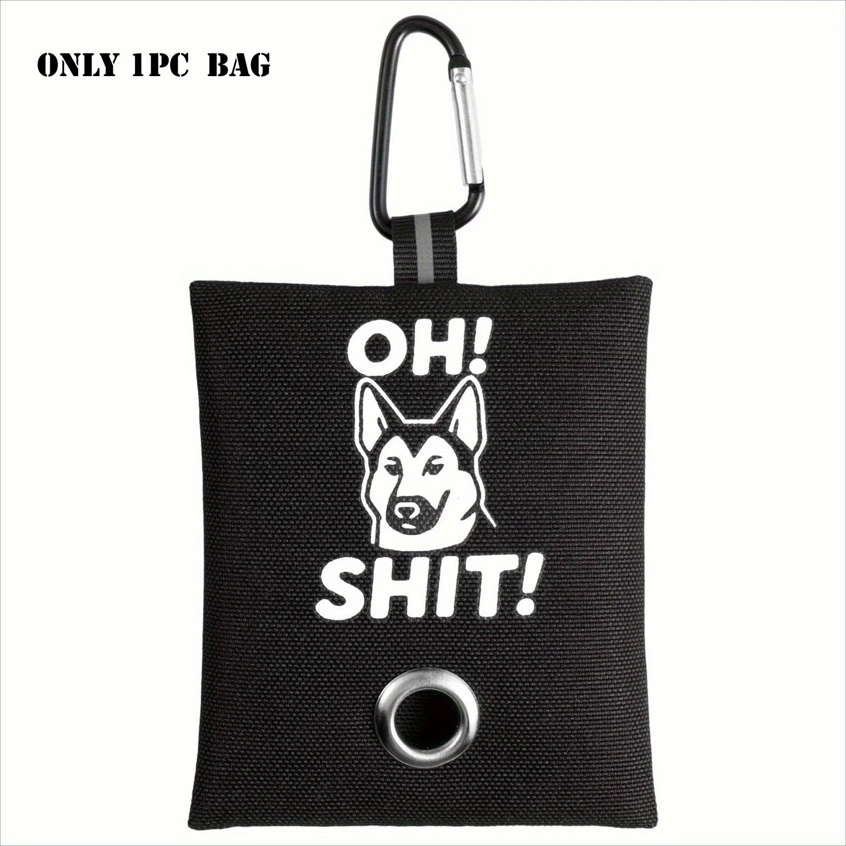 1pc Funny Dog Poop Bag Holder With 2 Bags OH SHIT Design Metal Clip Leash Waste Dispenser Hands Free Durable Oxford Fabric
