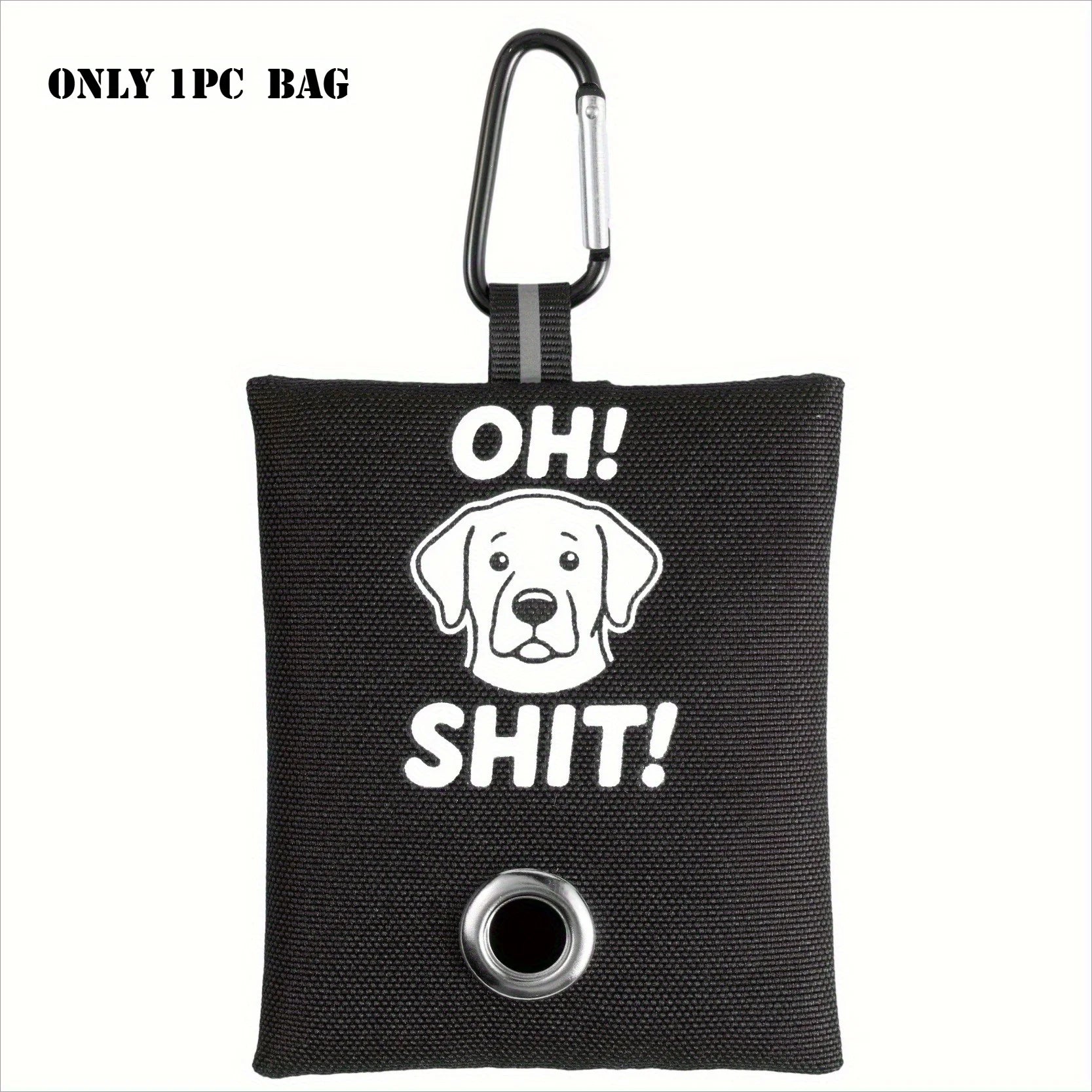 1pc Funny Dog Poop Bag Holder With 2 Bags OH SHIT Design Metal Clip Leash Waste Dispenser Hands Free Durable Oxford Fabric