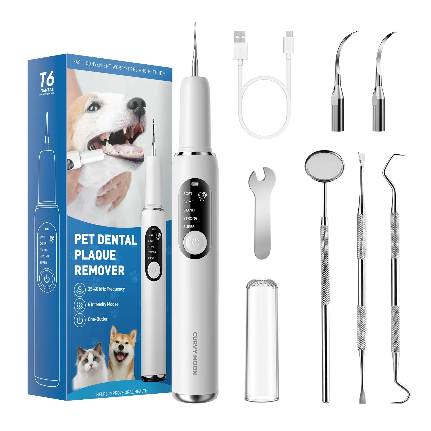 Cat Dog Dental Cleaner For Teeth Tartar Remover Waterproof IPX6 Five Modes Dental Teeth Scaler For Pet Dental Cleaning Equipment