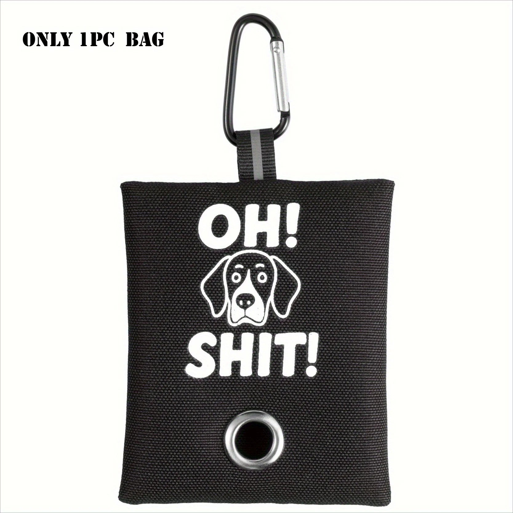 1pc Funny Dog Poop Bag Holder With 2 Bags OH SHIT Design Metal Clip Leash Waste Dispenser Hands Free Durable Oxford Fabric