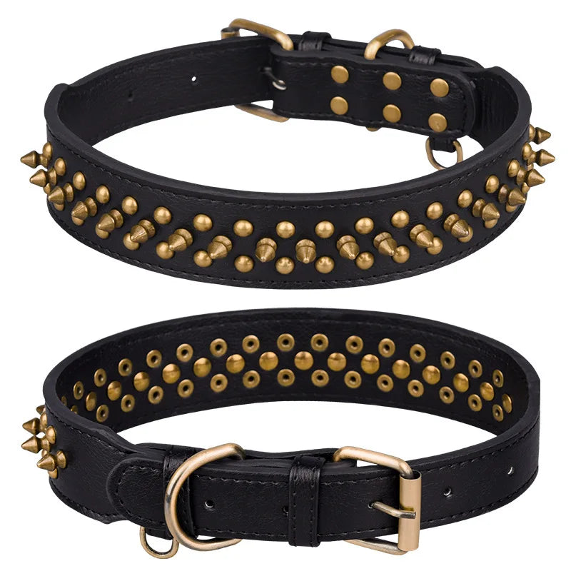 Studded Dog Collar - Super Soft PU Leather, Adjustable Heavy Duty Pet Collar for Medium Large Dogs, Strong & Durable