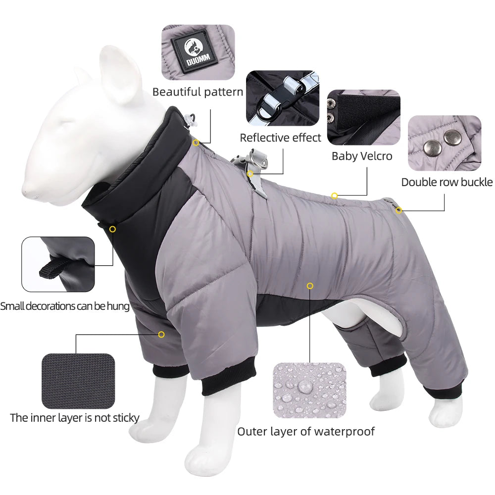 Dog Clothes Four Feet Clothing Warm Winter Coat Reflective Rainproof Dog Clothes Windproof Overall for Dogs Pet Cotton Clothes