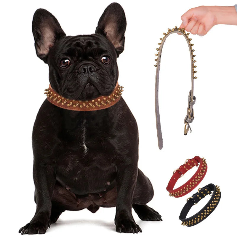 Studded Dog Collar - Super Soft PU Leather, Adjustable Heavy Duty Pet Collar for Medium Large Dogs, Strong & Durable
