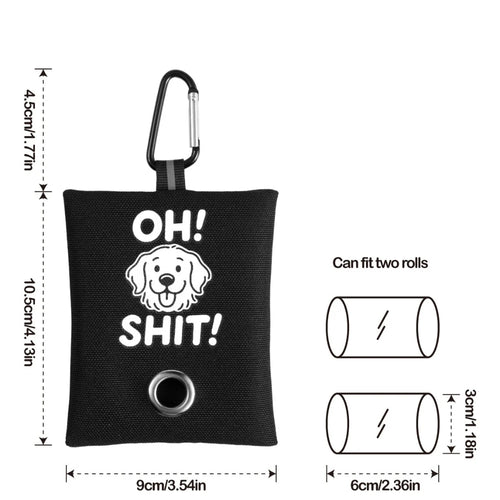 1pc Funny Dog Poop Bag Holder With 2 Bags OH SHIT Design Metal Clip Leash Waste Dispenser Hands Free Durable Oxford Fabric