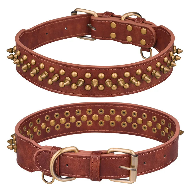 Studded Dog Collar - Super Soft PU Leather, Adjustable Heavy Duty Pet Collar for Medium Large Dogs, Strong & Durable