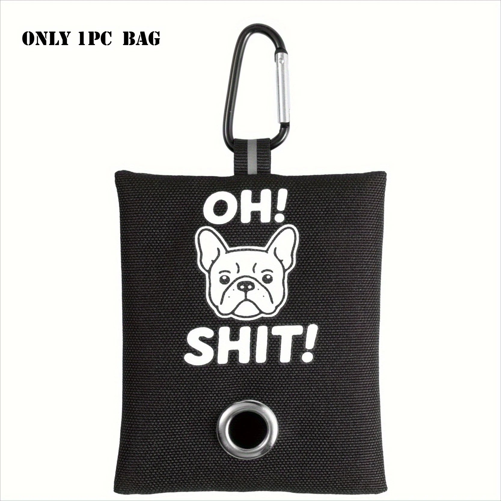 1pc Funny Dog Poop Bag Holder With 2 Bags OH SHIT Design Metal Clip Leash Waste Dispenser Hands Free Durable Oxford Fabric