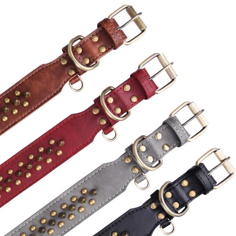 Studded Dog Collar - Super Soft PU Leather, Adjustable Heavy Duty Pet Collar for Medium Large Dogs, Strong & Durable
