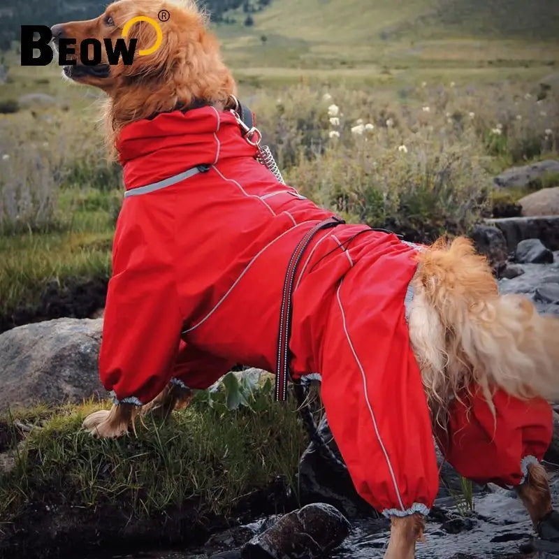 Dog Raincoat for Large Dogs Soft Breathable Snow-Proof Windproof Pet Rain Jacket Safety Waterproof Outdoor Dog Coat with Legs