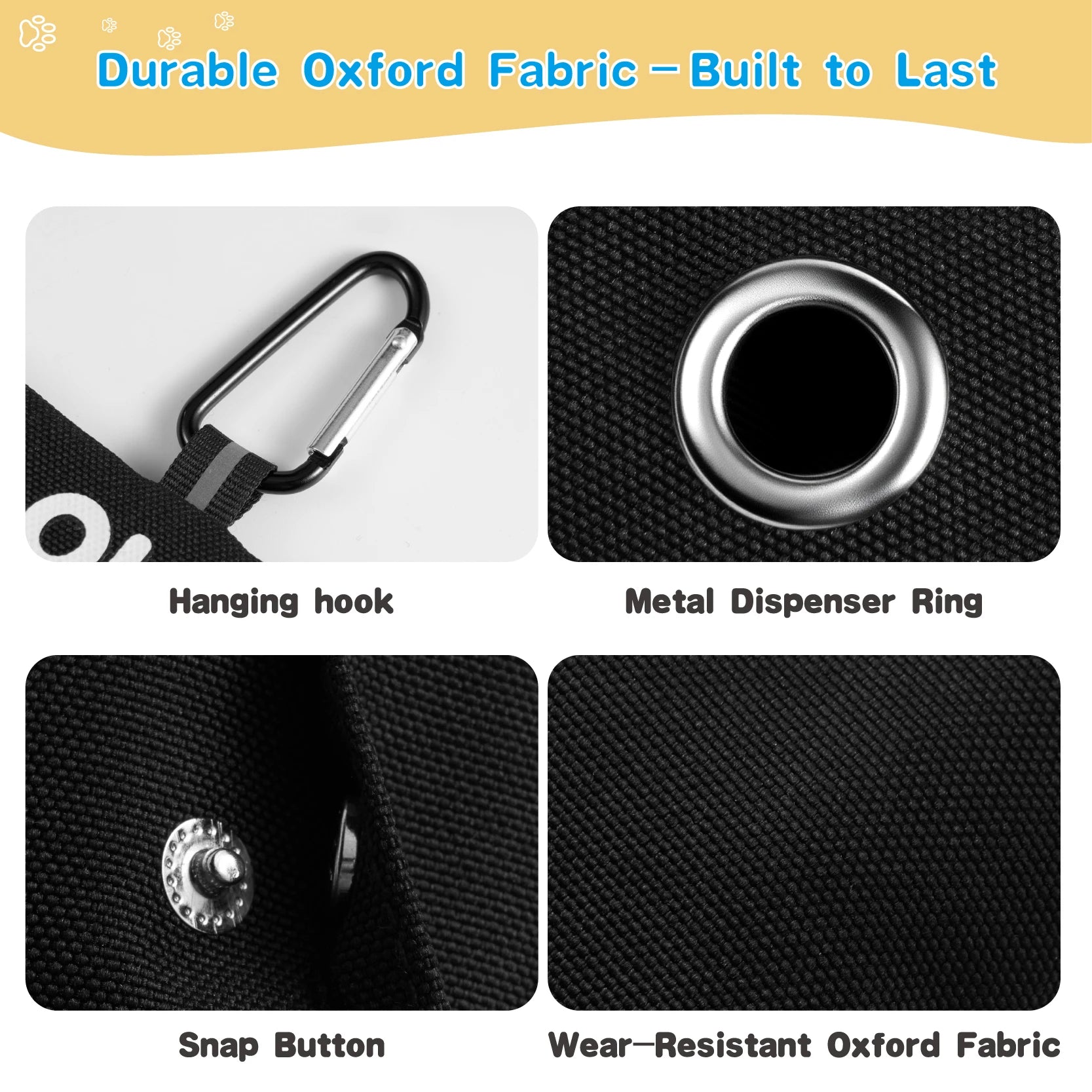 1pc Funny Dog Poop Bag Holder With 2 Bags OH SHIT Design Metal Clip Leash Waste Dispenser Hands Free Durable Oxford Fabric