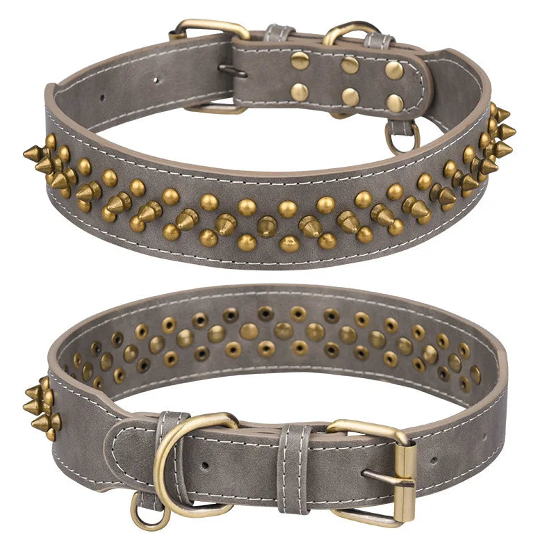Studded Dog Collar - Super Soft PU Leather, Adjustable Heavy Duty Pet Collar for Medium Large Dogs, Strong & Durable