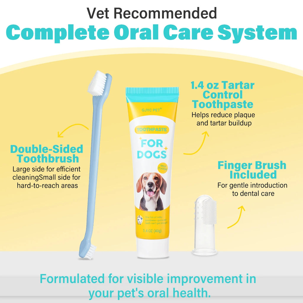 Dog Cat Dental Care Kit Milk Toothpaste Toothbrush Deep Clean Freshens Breath Reduces Plaque Tartar Oral Care For All Breeds