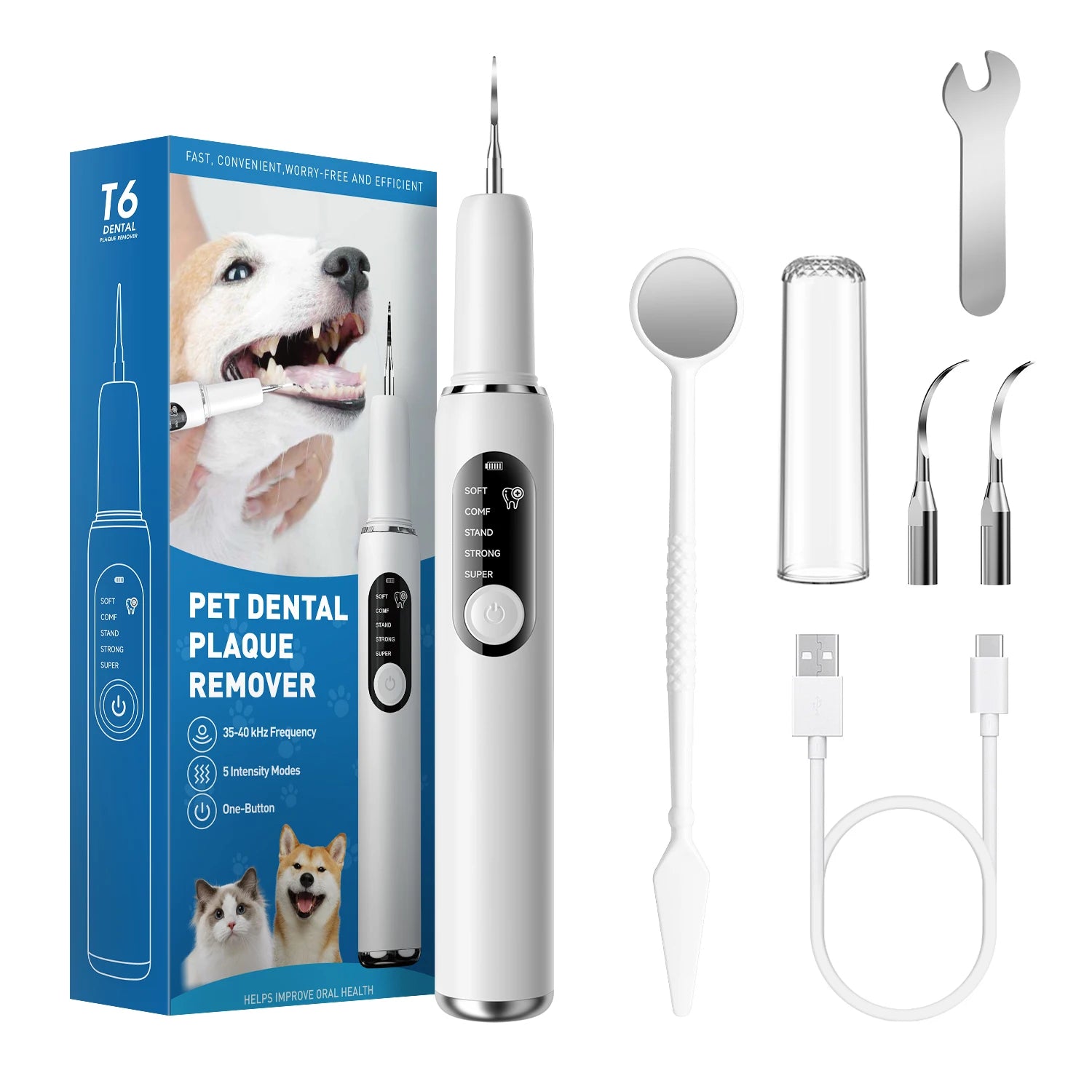Cat Dog Dental Cleaner For Teeth Tartar Remover Waterproof IPX6 Five Modes Dental Teeth Scaler For Pet Dental Cleaning Equipment