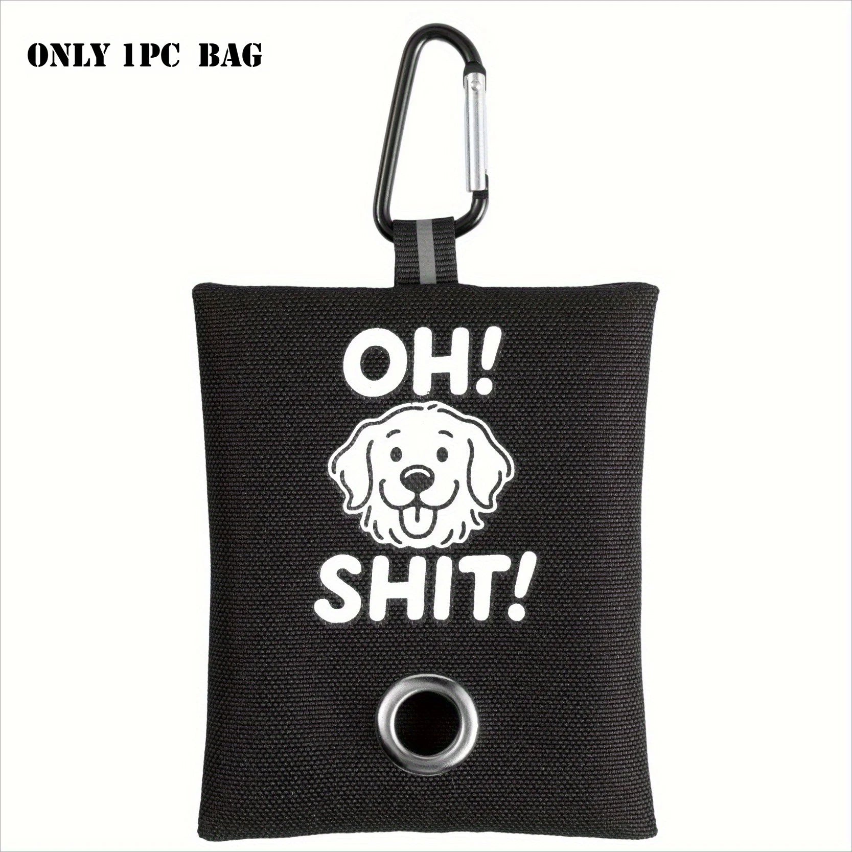 1pc Funny Dog Poop Bag Holder With 2 Bags OH SHIT Design Metal Clip Leash Waste Dispenser Hands Free Durable Oxford Fabric
