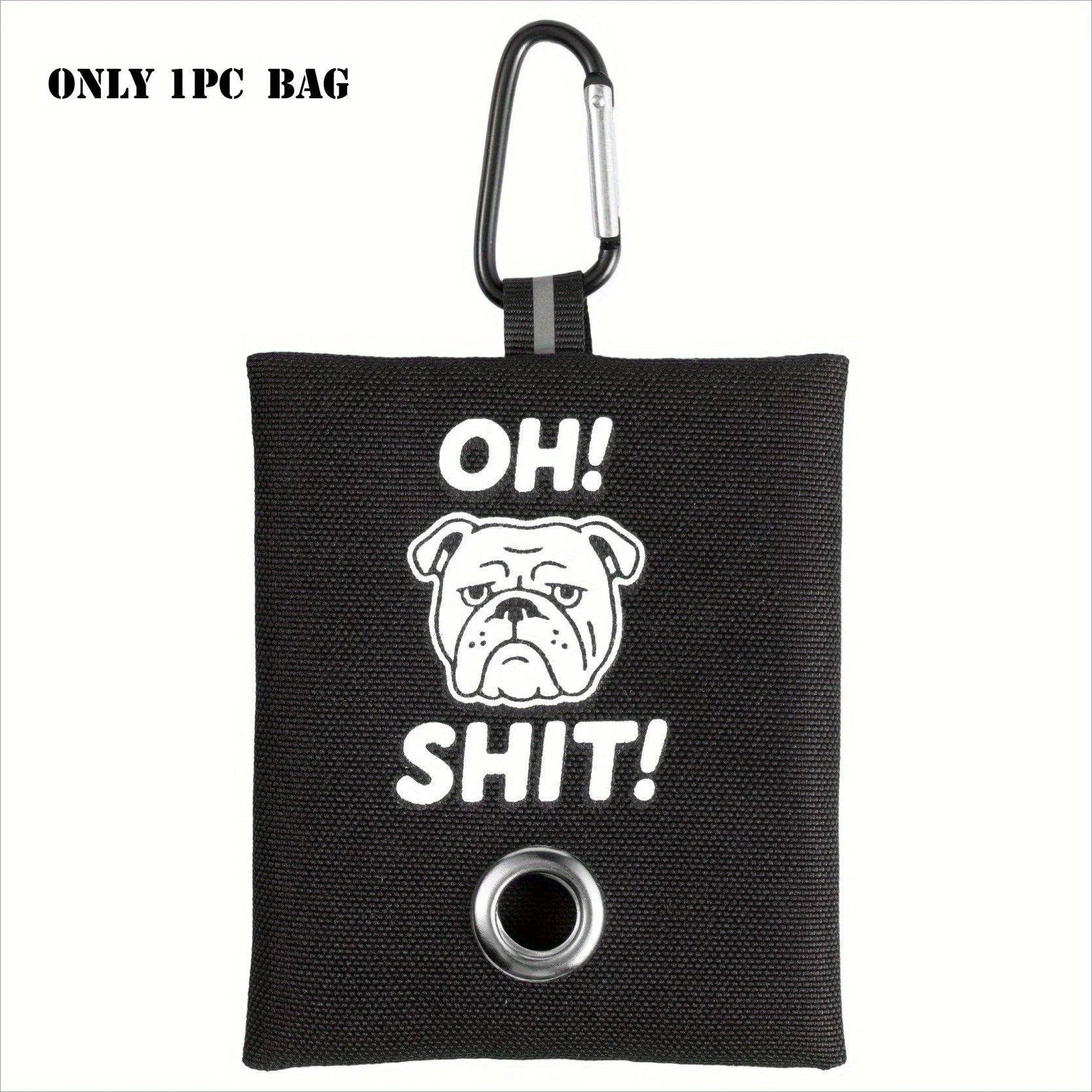 1pc Funny Dog Poop Bag Holder With 2 Bags OH SHIT Design Metal Clip Leash Waste Dispenser Hands Free Durable Oxford Fabric