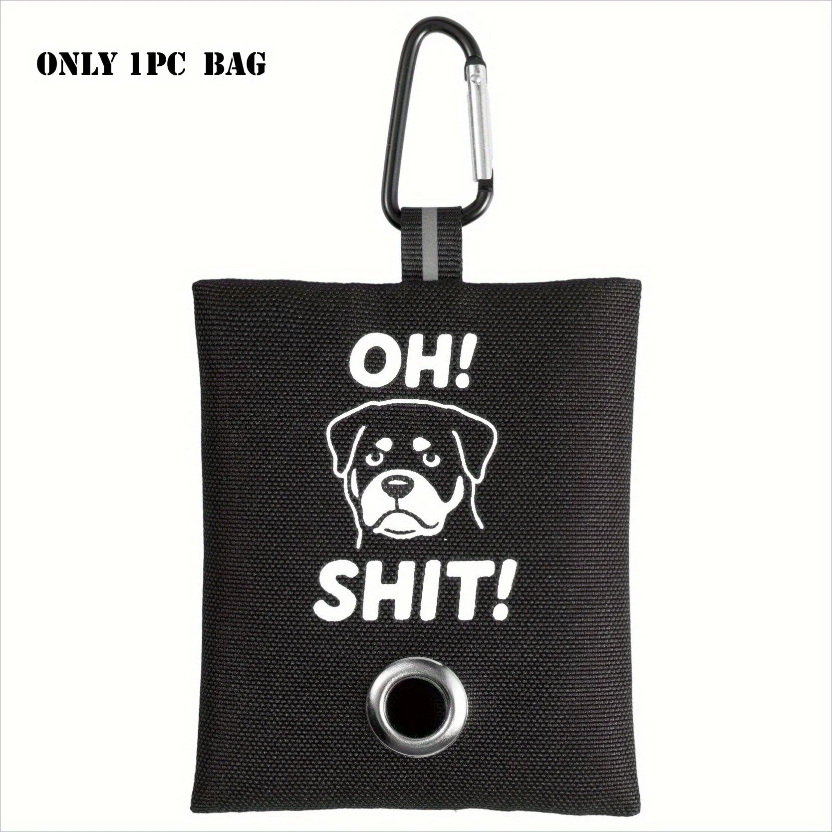 1pc Funny Dog Poop Bag Holder With 2 Bags OH SHIT Design Metal Clip Leash Waste Dispenser Hands Free Durable Oxford Fabric