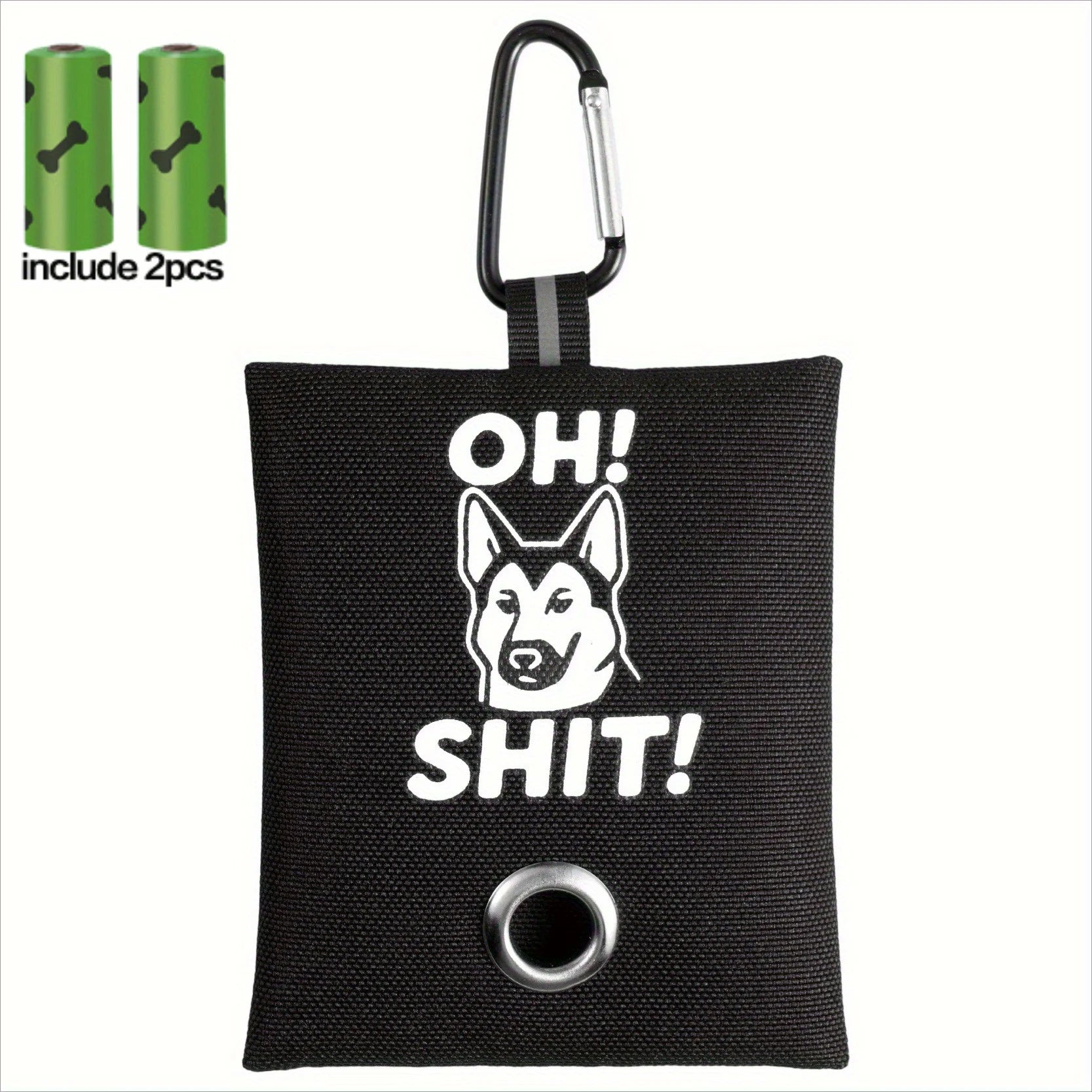 1pc Funny Dog Poop Bag Holder With 2 Bags OH SHIT Design Metal Clip Leash Waste Dispenser Hands Free Durable Oxford Fabric