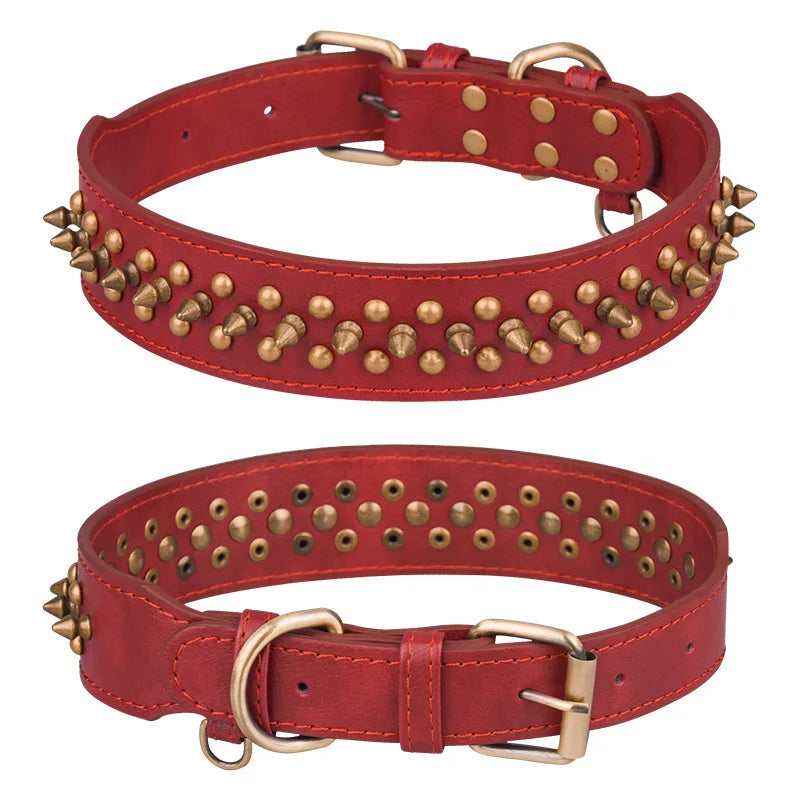Studded Dog Collar - Super Soft PU Leather, Adjustable Heavy Duty Pet Collar for Medium Large Dogs, Strong & Durable